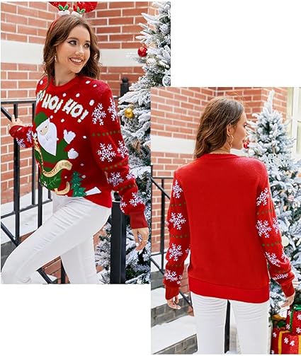 12 Women's Long Sleeve Crew Neck Christmas Sweatshirts