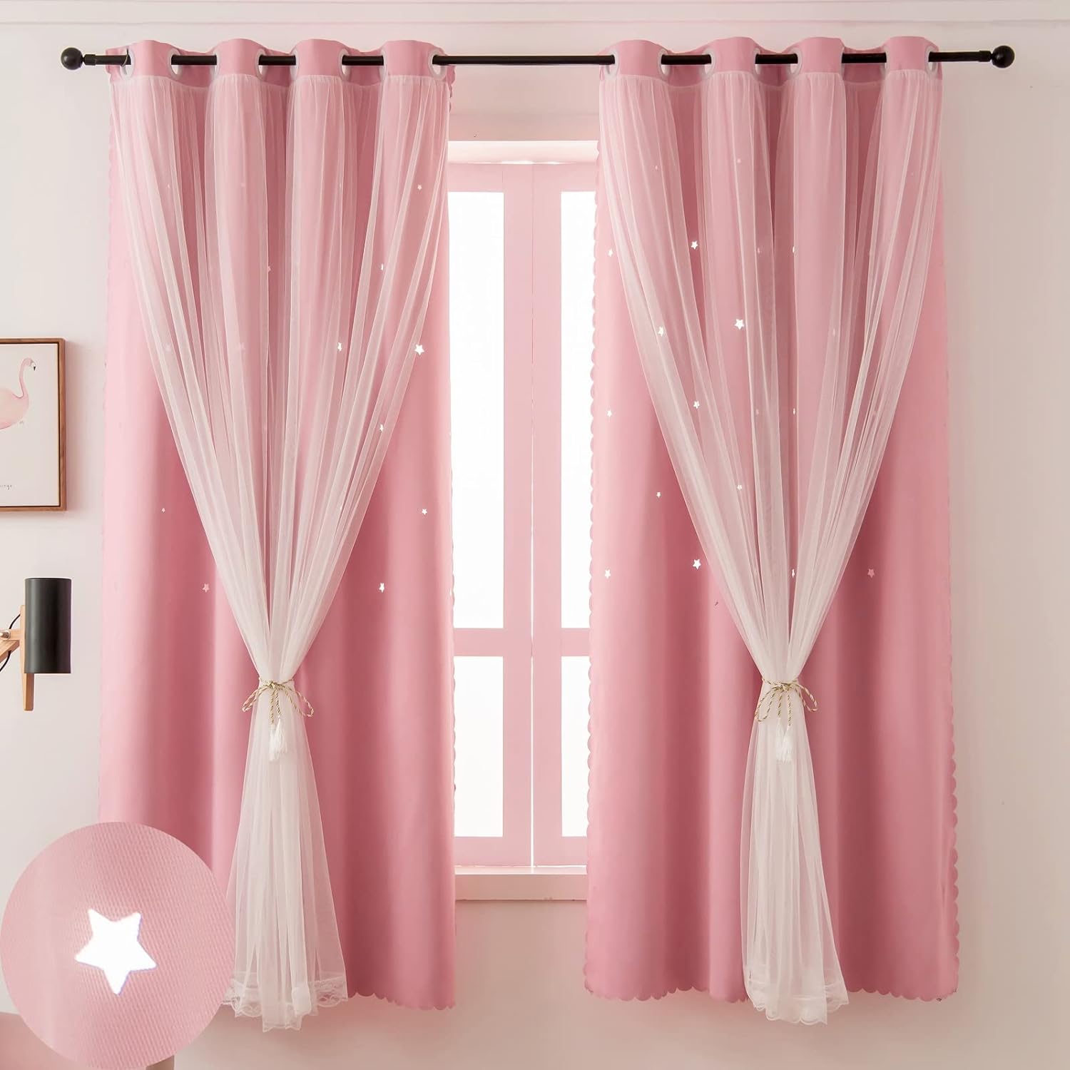 12 Pink Blackout Curtains with Tulle