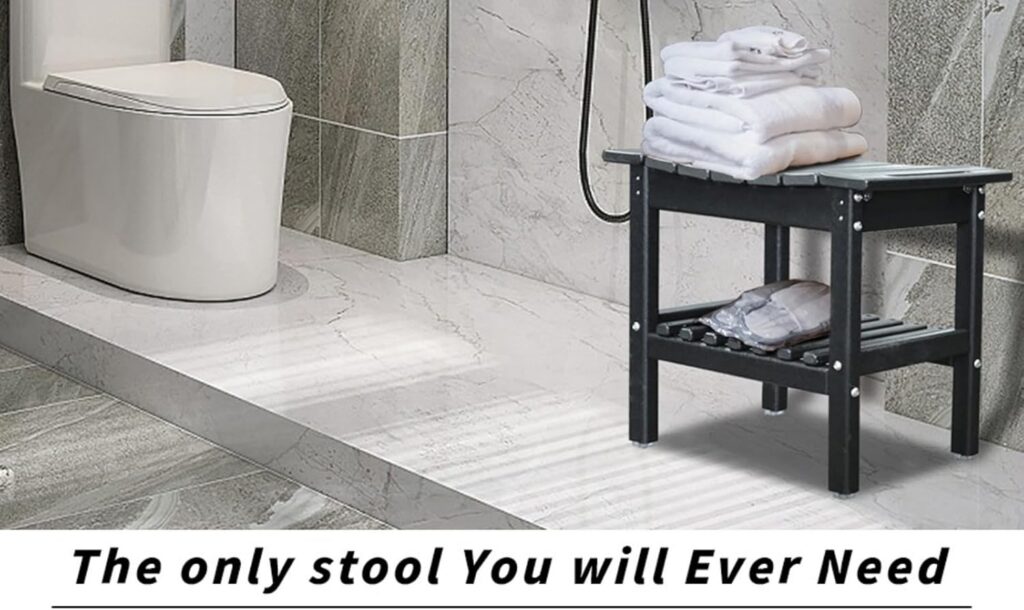 Add a teak or bamboo shower stool