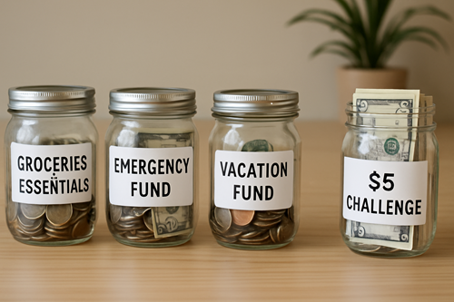 DIY money saving jars with custom labels