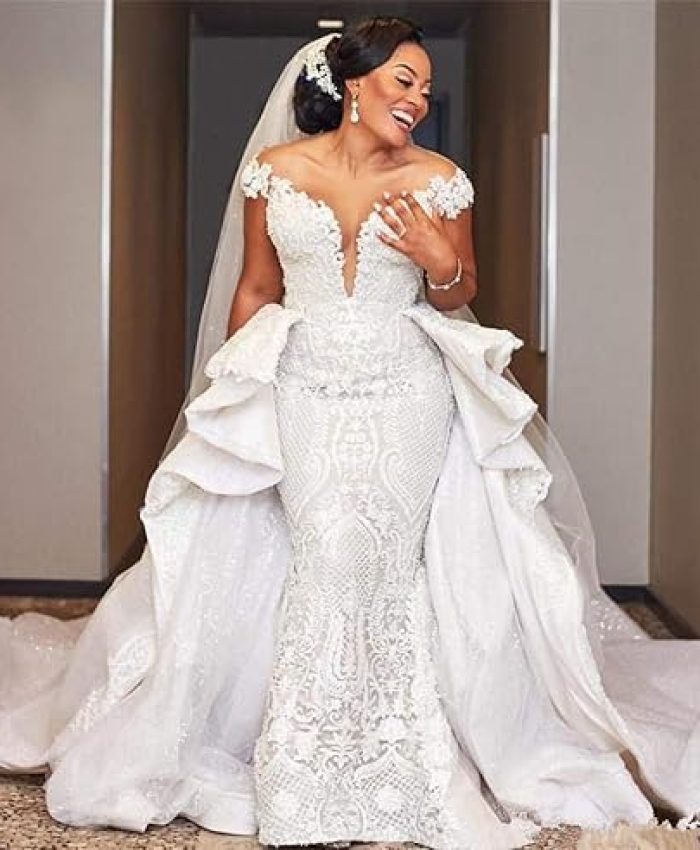 12 Elegant White Ivory Mermaid Wedding Dresses with Detachable Trains