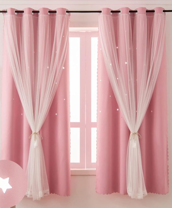  12 Pink Blackout Curtains with Tulle